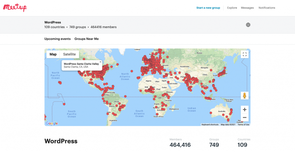 Map of official WordPress Meetups around the world.