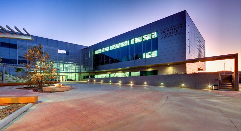 University Center on the campus of College of the Canyons at sunset.